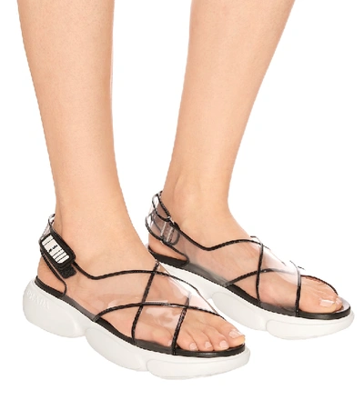 Shop Prada Pvc And Leather Sandals In Black