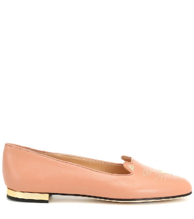 Shop Charlotte Olympia Kitty Flat Leather Loafers In Pink