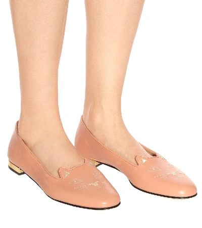 Shop Charlotte Olympia Kitty Flat Leather Loafers In Pink