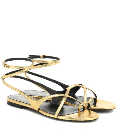 Shop Saint Laurent Gia Metallic Leather Sandals In Gold