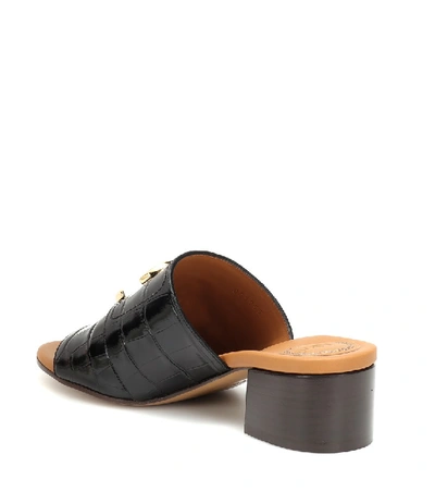 Shop Chloé C Embossed Leather Mules In Black