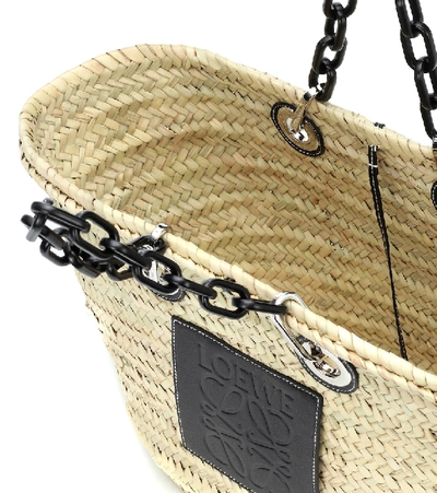 Shop Loewe Leather-trimmed Basket Tote In Brown