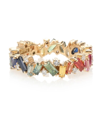 Shop Suzanne Kalan Rainbow Frenzy 18kt Gold, Diamond And Sapphire Ring In Multicoloured