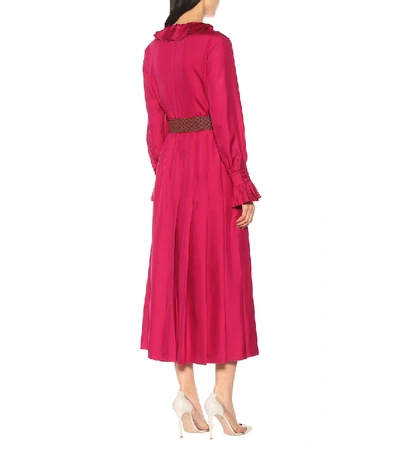 Shop Gucci Belted Silk Twill Midi Dress In Pink