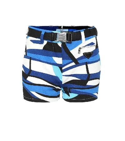 Shop Prada Printed Shorts In Blue