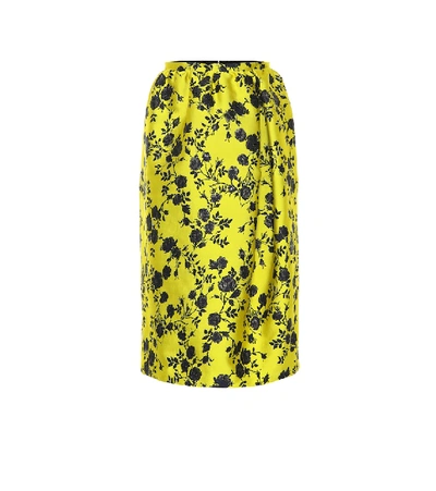 Shop Rochas Omorus Floral Brocade Midi Skirt In Yellow