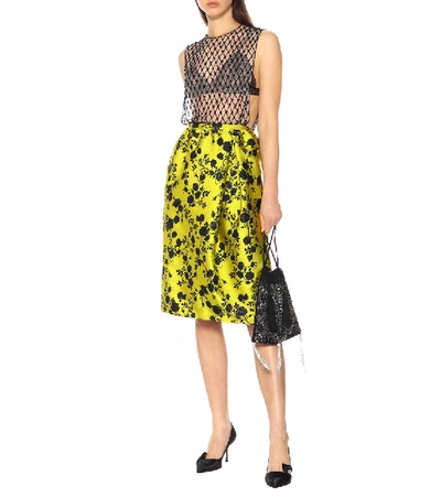 Shop Rochas Omorus Floral Brocade Midi Skirt In Yellow
