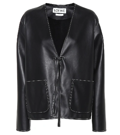 Shop Loewe Leather Jacket In Black