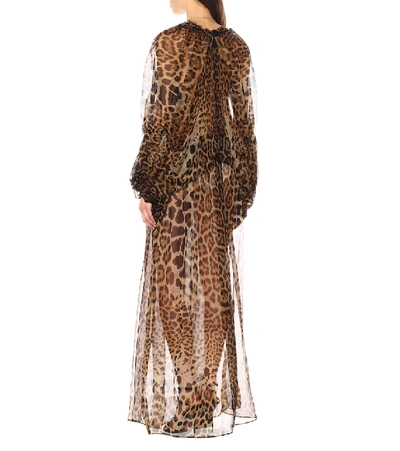 Shop Saint Laurent Leopard Silk Maxi Dress In Brown