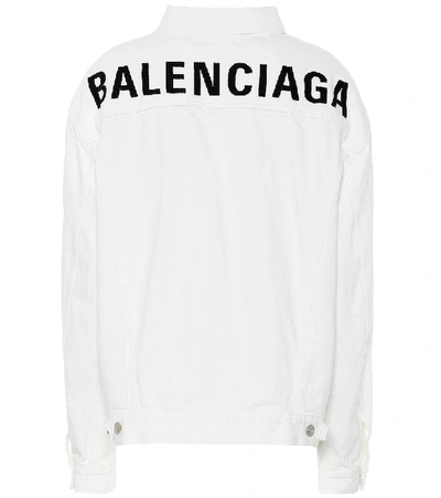 Shop Balenciaga Logo Oversized Denim Jacket In White