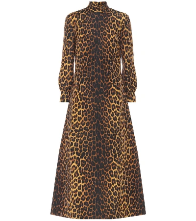 Shop Gucci Leopard-print Wool-blend Dress In Brown