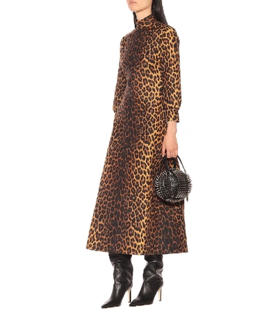 Shop Gucci Leopard-print Wool-blend Dress In Brown