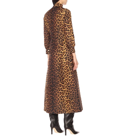 Shop Gucci Leopard-print Wool-blend Dress In Brown