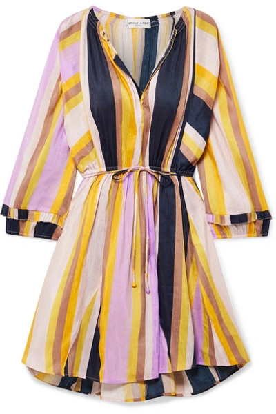 Shop Apiece Apart La Flutte Striped Linen And Silk-blend Mini Dress In Yellow