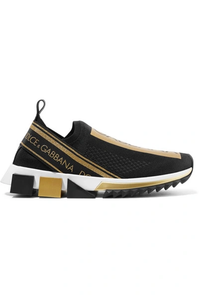 Shop Dolce & Gabbana Sorrento Metallic-trimmed Stretch-mesh Slip-on Sneakers