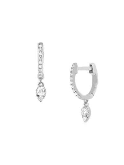 Shop Ef Collection Teardrop Gold & Diamond Huggie Hoops In White Gold