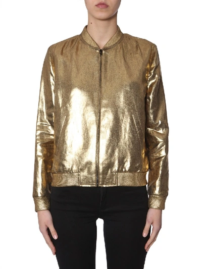 Shop Saint Laurent Metallic Bomber Jacket In Gold