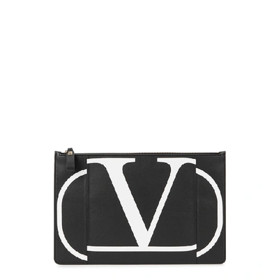 Shop Valentino Black Logo Leather Pouch