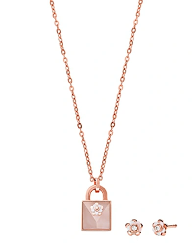 Shop Michael Kors Padlock Charm 16 Necklace & Earrings Set In 14k Gold-plated Sterling Silver Or 14k Rose Gold-plated 