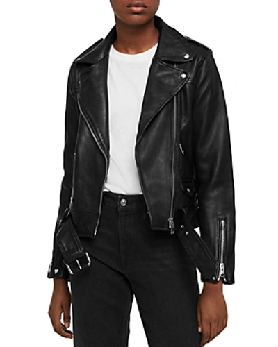 Shop Allsaints Estae Leather Biker Jacket In Black/red