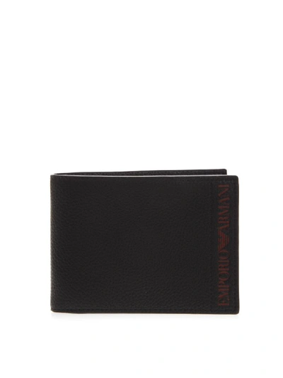 Shop Emporio Armani Black Faux Leather Logo Wallet