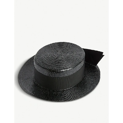 Shop Saint Laurent Grosgrain-trim Coated-straw Boater Hat In Black