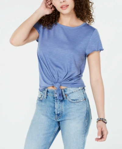 Shop Almost Famous Crave Fame Juniors' Tie-front Textured T-shirt In Scandia Blue