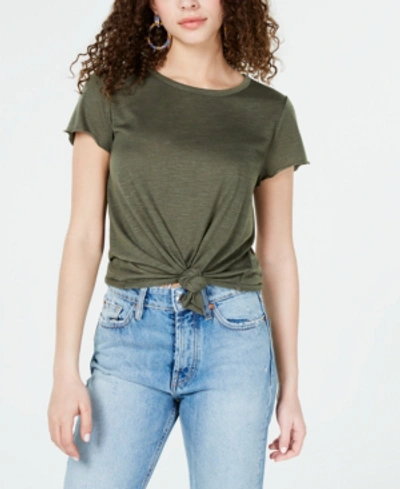 Shop Almost Famous Crave Fame Juniors' Tie-front Textured T-shirt In Four Leaf Clover