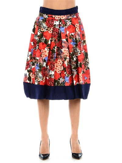 Shop Marni Floral Pleated Skirt In Red