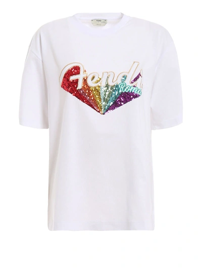 Shop Fendi Embroidered Logo T-shirt In Znm White