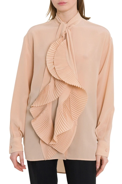 Shop Givenchy Shirt With Pleated Scarf In Silk In Rosa