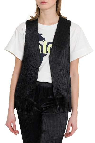 Shop Chloé Fringed Vest In Black