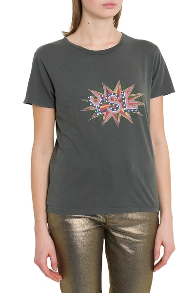 Shop Saint Laurent Ysl Disco Tee In Gray