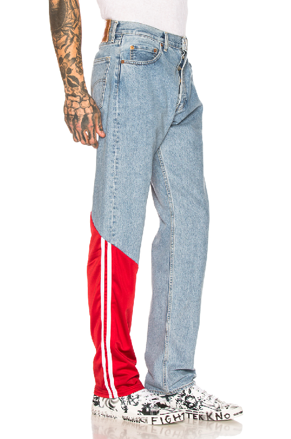 Vetements X Levi's Nylon Panel Straight-leg Jeans In Light Blue & Red |  ModeSens