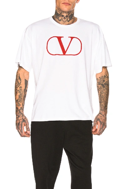 Shop Valentino Logo Tee In White. In White & Red