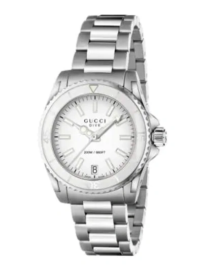 Shop Gucci Dive Stainless Steel Bracelet Watch/white In Silver