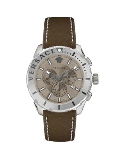 Shop Versace Casual Stainless Steel & Leather-strap Chronograph Watch In Grey