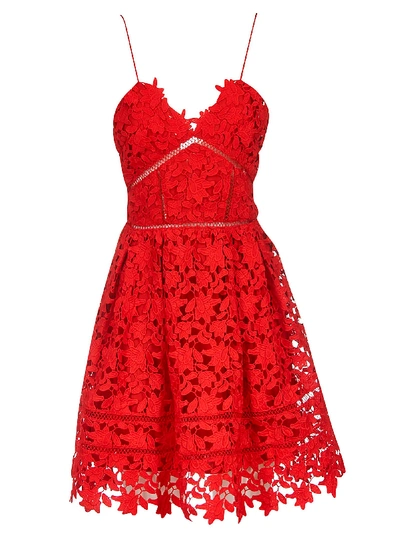 Shop Self-portrait Azalea Lace Dress In Bright Red