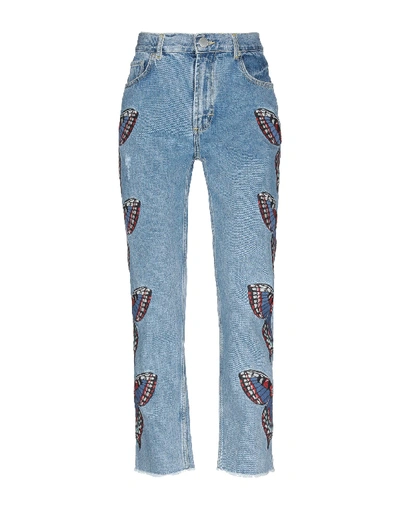 Shop Maje Denim Pants In Blue