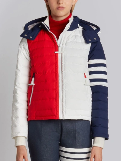 Shop Thom Browne Downfill Ski Jacket With 4-bar Stripe & Removable Hood In Red, White And Blue Matte Nylo