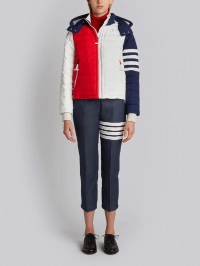 Shop Thom Browne Downfill Ski Jacket With 4-bar Stripe & Removable Hood In Red, White And Blue Matte Nylo