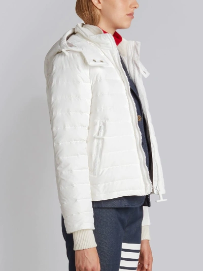 Shop Thom Browne Downfill Ski Jacket With 4-bar Stripe & Removable Hood In White Matte Nylon Poplin