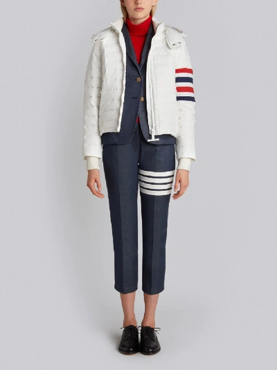 Shop Thom Browne Downfill Ski Jacket With 4-bar Stripe & Removable Hood In White Matte Nylon Poplin