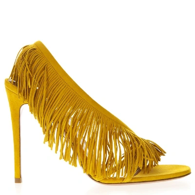 Shop Aquazzura Wild Fringe Yellow Suede Sandals