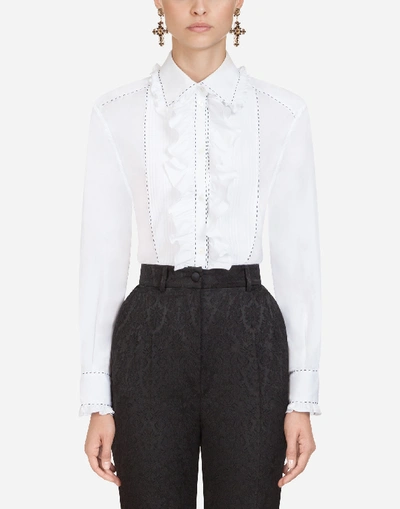 Shop Dolce & Gabbana Cotton Shirt With Jabot In White