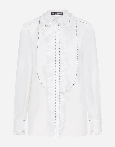 Shop Dolce & Gabbana Cotton Shirt With Jabot In White