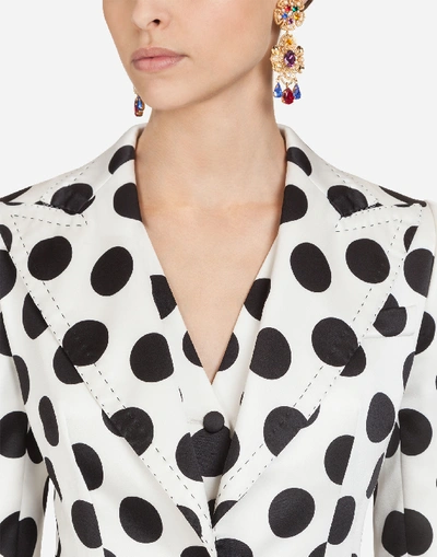 Shop Dolce & Gabbana Silk Blazer With Polka-dot Print In White