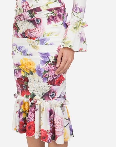 Shop Dolce & Gabbana Printed Charmeuse Midi Dress With Ruches In Floral Print
