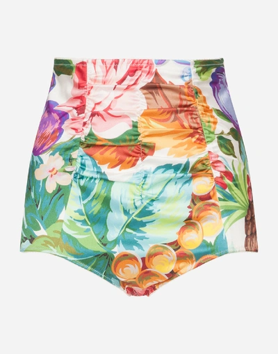 Shop Dolce & Gabbana Culottes In Flowers And Fruit Printed Silk In Floral Print