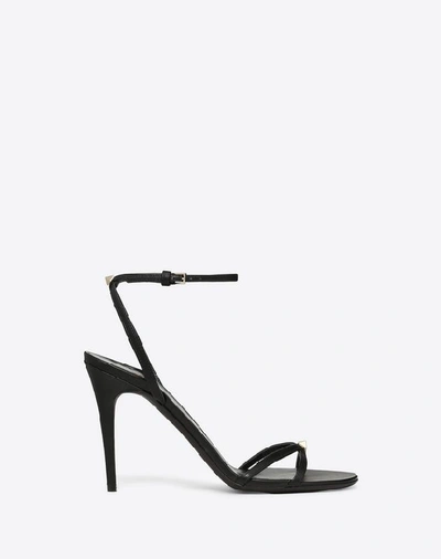 Shop Valentino Garavani Vlogo Thin Strap Laminated Nappa Sandal 100mm In Black